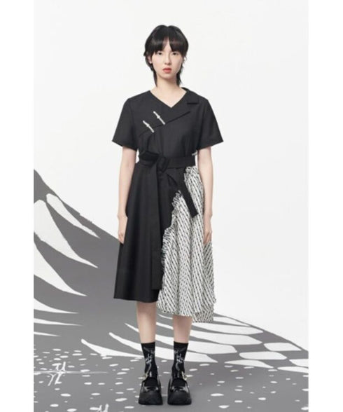 Pin Detail Contrast Wrap Dress